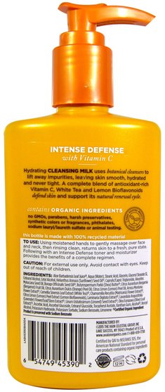 美容，面部護理，洗面奶，維生素c - Avalon Organics, Intense Defense, With Vitamin C, Cleansing Milk, 8.5 fl oz (251 ml)
