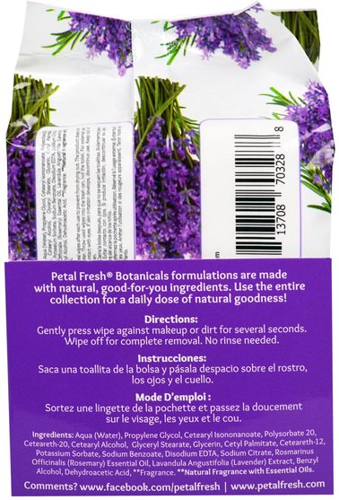 美容，面部護理，面部濕巾，沐浴，卸妝 - Petal Fresh, Calming & Healing Wipes, Lavender & Rosemary, 30 Wipes