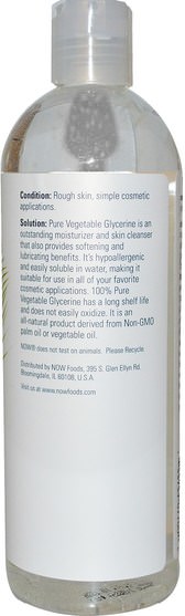 美容，面部護理，甘油蔬菜，皮膚 - Now Foods, Solutions, Vegetable Glycerine, 16 fl oz (473 ml)