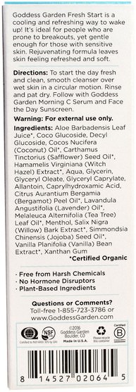 美容，面部護理，女神花園類，洗面奶 - Goddess Garden, Organics, Fresh Start, Gentle Cream Cleanser, 4 oz (113 g)