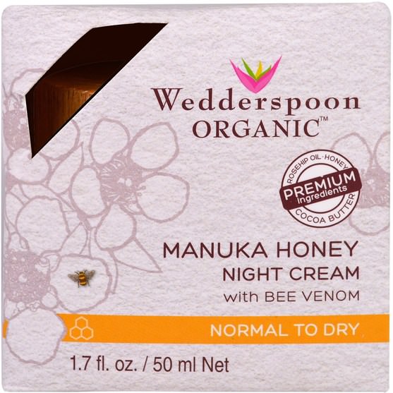 美容，面部護理，麥盧卡蜂蜜護膚，面霜，乳液 - Wedderspoon, Manuka Honey Night Cream with Bee Venom, 1.7 fl oz (50 ml)