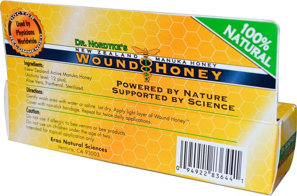 美容，面部護理，麥盧卡蜂蜜護膚，健康，傷害燒傷 - Eras Natural Sciences, Dr. Nordykes New Zealand Manuka Honey, Wound Honey, 80 g