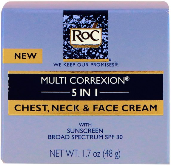 美容，面部護理 - RoC, Multi Correxion 5 in 1, Chest, Neck & Face Cream, 1.7 oz (48 g)
