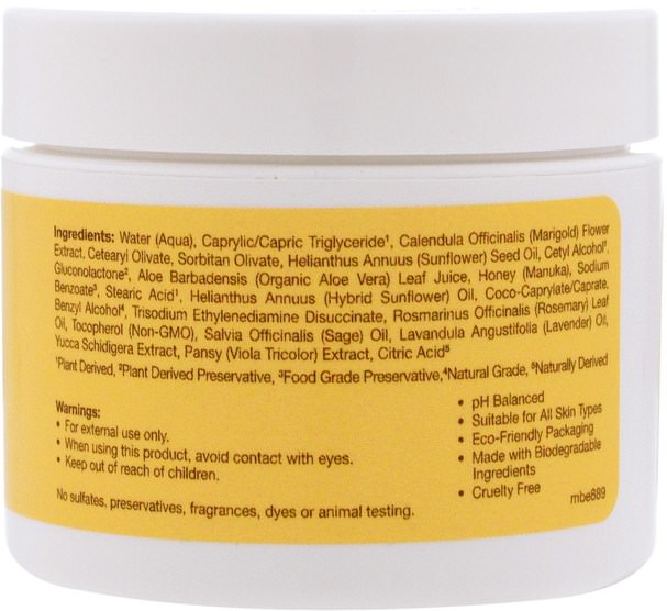 美容，面部護理，山脈蜜蜂護膚霜，麥盧卡蜂蜜護膚品 - Sierra Bees, Calendula, Soothing Skin Cream, 2 oz (60 g)