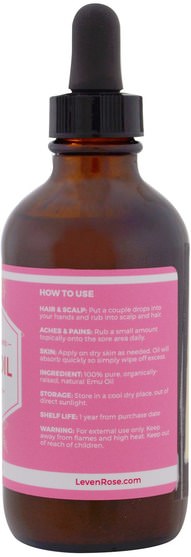 美容，面部護理，皮膚 - Leven Rose, 100% Pure & Organic Emu Oil, 4 fl oz (118 ml)