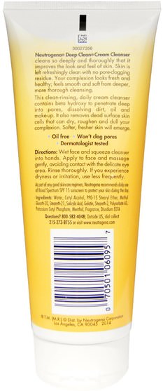 美容，面部護理，皮膚 - Neutrogena, Deep Clean Cream Cleanser, 7 oz (200 g)