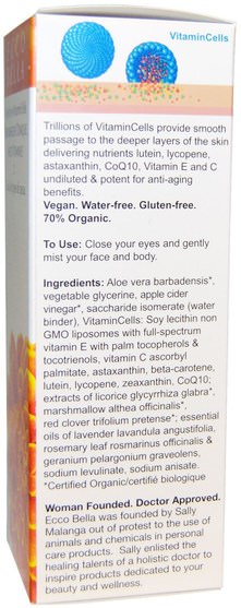美容，面部護理，皮膚類型抗衰老皮膚 - Ecco Bella, Mist-On Toner & Vitamin Spray 2, 4 fl oz (120 ml)