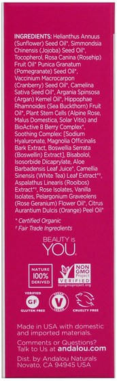 美容，面部護理，皮膚型酒渣鼻，敏感皮膚，沐浴，摩洛哥堅果油 - Andalou Naturals, 1000 Roses, Moroccan Beauty Oil, Sensitive, 1 fl oz (30 ml)