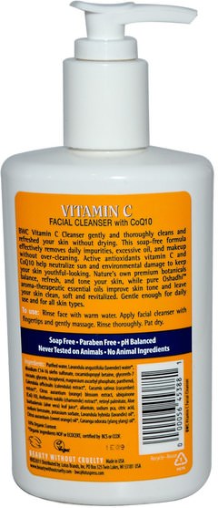 美容，面部護理，皮膚，維生素c - Beauty Without Cruelty, Vitamin C, With CoQ10, Facial Cleanser, 8.5 fl oz (250 ml)