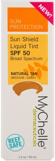 美容，面部護理，spf面部護理 - MyChelle Dermaceuticals, Sun Shield Liquid Tint, SPF 50, Natural Tan, 1 fl oz (30 ml)