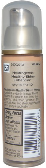 美容，面部護理，spf面部護理 - Neutrogena, Healthy Skin Enhancer, Broad Spectrum SPF 20, Ivory To Fair 10, 1.0 fl oz (30 ml)