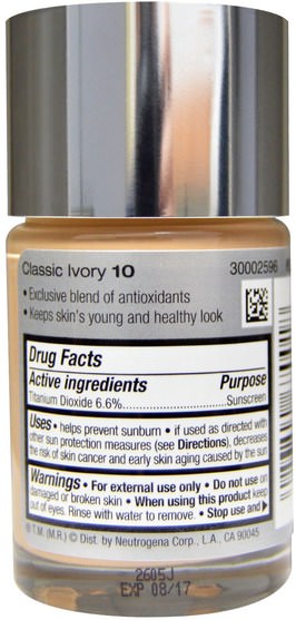美容，面部護理，spf面部護理 - Neutrogena, Healthy Skin Liquid Makeup, Classic Ivory 10, 1 fl oz (30 ml)