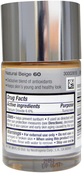 美容，面部護理，spf面部護理 - Neutrogena, Healthy Skin Liquid Makeup, Natural Beige 60, 1 fl oz (30 ml)