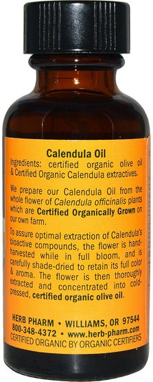 美容，面部護理，曬傷防曬，金盞花 - Herb Pharm, Calendula Oil, 1 fl oz (30 ml)
