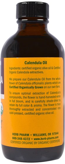 美容，面部護理，曬傷防曬，金盞花 - Herb Pharm, Organic Calendula Oil, 4 fl oz (120 ml)