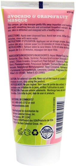 美容，面膜，泥面膜 - Queen Helene, Avocado & Grapefruit Masque, Energy Burst, Normal to Dry Skin, 6 oz (170 g)