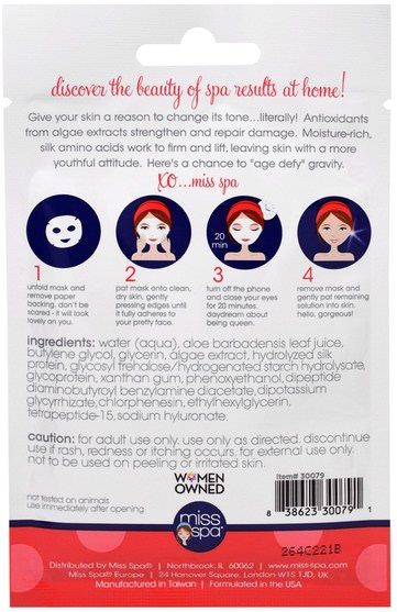 美容，面膜，面膜，抗衰老 - Miss Spa, Age Defy, 1 Pre-Treated Facial Sheet Mask