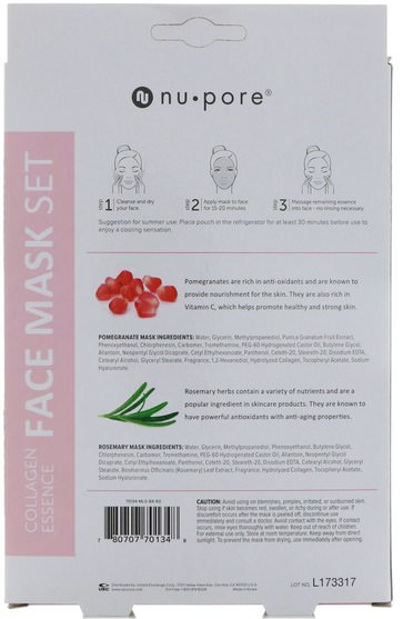 美容，面膜，面膜 - Nu-Pore, Collagen Essence Facial Tissue Masks, Natural Herb & Pomegranate, 2 Masks