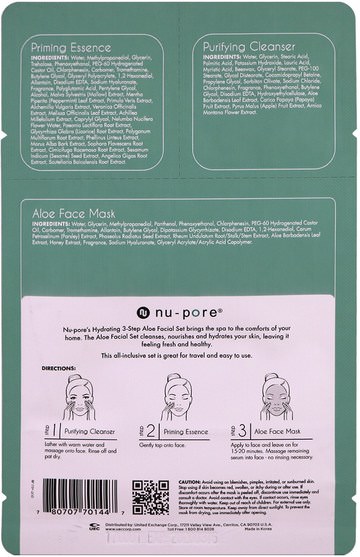 美容，面膜，面膜 - Nu-Pore, Hydrating 3-Step Aloe Facial Set, 1 Pack