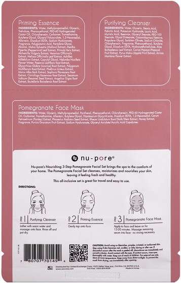 美容，面膜，面膜 - Nu-Pore, Nourishing 3-Step Pomegranate Facial Set, 1 Pack