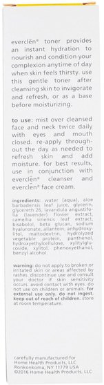美容，面部調色劑 - Home Health, Everclen, Facial Toner, 4 fl oz (118 ml)