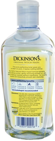 美容，面部調色劑，皮膚，金縷梅 - Dickinson Brands, Original Witch Hazel, Pore Perfecting Toner, 16 fl oz (473 ml)