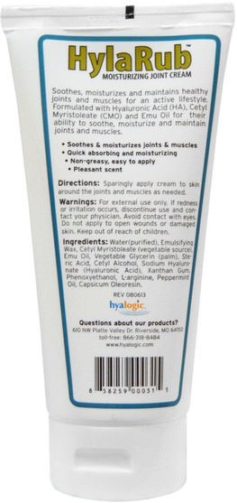 美容，透明質酸皮膚，抗衰老 - Hyalogic HylaRub, Joint Cream, 6 oz (168 g)