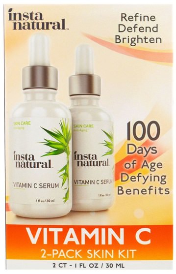美容，透明質酸皮膚，維生素c - InstaNatural, Vitamin C Serum Skin Kit, 2 Pack, 1 fl. oz (30 ml) Each