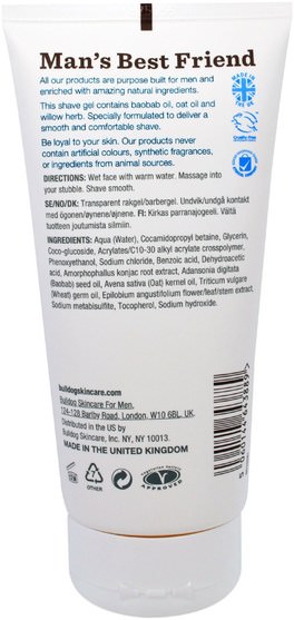 美容，男士護膚，剃須膏 - Bulldog Skincare For Men, Sensitive Shave Gel, 5.9 fl oz (175 ml)