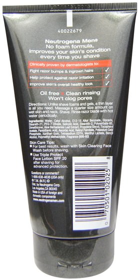 美容，男士護膚，剃須膏 - Neutrogena, Men, Skin Clearing Shave Cream, 5.1 fl oz (150 ml)