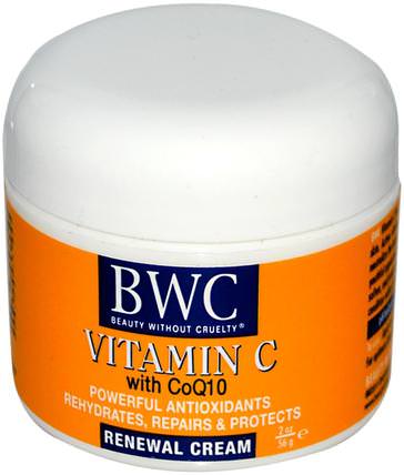 Vitamin C, With CoQ10, Renewal Cream, 2 oz (56 g) by Beauty Without Cruelty, 美容，面部護理，皮膚類型抗衰老皮膚 HK 香港