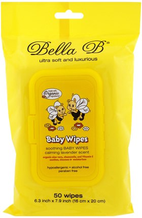 Baby Wipes, Calming Lavender Scent, 50 Wipes - 6.3 inch X 7.9 inch by Bella B, 兒童健康，尿布，嬰兒濕巾 HK 香港