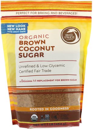 Organic Brown Coconut Sugar, 1 lb (454 g) by Big Tree Farms, 食物，甜味劑，椰子糖晶體，大樹農場椰子糖 HK 香港