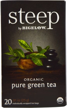 Steep, Organic Pure Green Tea, 20 Tea Bags, 0.91 oz (25 g) by Bigelow, 補充劑，抗氧化劑，綠茶 HK 香港