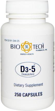 Inc, D3-5 Cholecalciferol, 250 Capsules by Bio Tech Pharmacal, 維生素，維生素D3 HK 香港