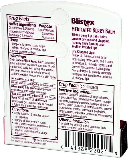blistex含藥，blistex調味膏 - Blistex, Medicated Berry Balm, Lip Protectant/Sunscreen, SPF 15.15 oz (4.25 g)