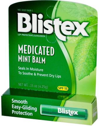 Medicated Mint Balm, Lip Protectant/Sunscreen, SPF 15.15 oz (4.25 g) by Blistex, 沐浴，美容，唇部護理，blistex藥用，唇部防曬霜 HK 香港