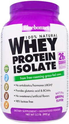 100% Natural Whey Protein Isolate, Natural Original Flavor, 2.2 lbs (992 g) by Bluebonnet Nutrition, 補充劑，蛋白質，乳清蛋白，乳清蛋白未變性 HK 香港
