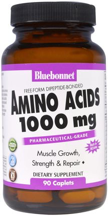 Amino Acids, 1.000 mg, 90 Caplets by Bluebonnet Nutrition, 補充劑，氨基酸 HK 香港