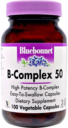 B-Complex 50, 100 Veggie Caps by Bluebonnet Nutrition, 維生素，維生素b複合物，維生素b複合物50 HK 香港