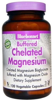 Buffered Chelated Magnesium, 120 Veggie Caps by Bluebonnet Nutrition, 補品，礦物質，鎂螯合物 HK 香港