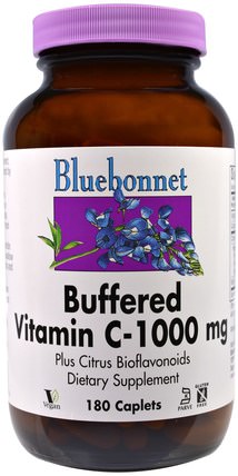 Buffered Vitamin C, 1000 mg, 180 Caplets by Bluebonnet Nutrition, 維生素，維生素C緩衝 HK 香港