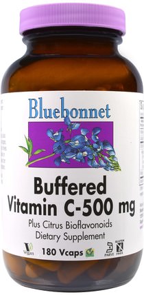 Buffered Vitamin C, 500 mg, 180 Vcaps by Bluebonnet Nutrition, 維生素，維生素C緩衝 HK 香港