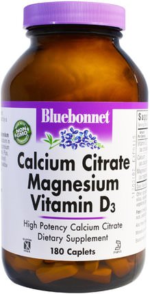 Calcium Citrate Magnesium Vitamin D3, 180 Caplets by Bluebonnet Nutrition, 補品，礦物質，檸檬酸鈣 HK 香港
