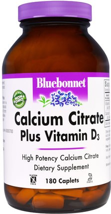 Calcium Citrate, Plus Vitamin D3, 180 Caplets by Bluebonnet Nutrition, 補品，礦物質，鈣 HK 香港