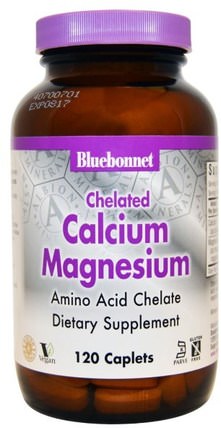 Calcium Magnesium, Chelated, 120 Caplets by Bluebonnet Nutrition, 補充劑，礦物質，鈣和鎂 HK 香港
