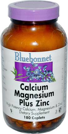 Calcium Magnesium Plus Zinc, 180 Caplets by Bluebonnet Nutrition, 補充劑，礦物質，鈣和鎂 HK 香港
