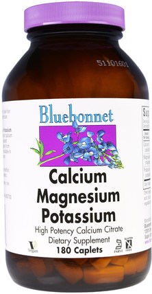 Calcium Magnesium Potassium, 180 Caplets by Bluebonnet Nutrition, 補品，礦物質，檸檬酸鈣 HK 香港