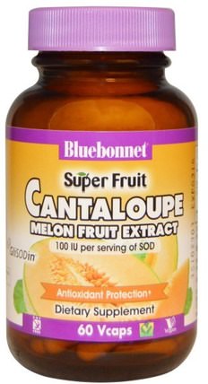 Cantaloupe, Melon Fruit Extract, 100 IU, 60 Vcaps by Bluebonnet Nutrition, 補充劑，抗氧化劑，超氧化物歧化酶sod glisodin HK 香港