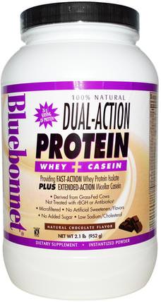 Dual-Action Protein, Whey + Casein, Natural Chocolate Flavor, 2.1 lbs (952 g) by Bluebonnet Nutrition, 補充劑，蛋白質 HK 香港